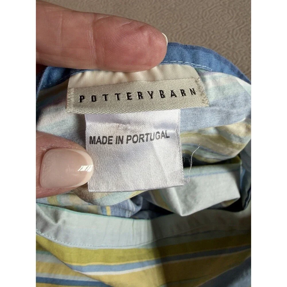 Pottery Barn Striped  Sham Pillow Cover Blue Yellow Cotton Standard Set Of 2